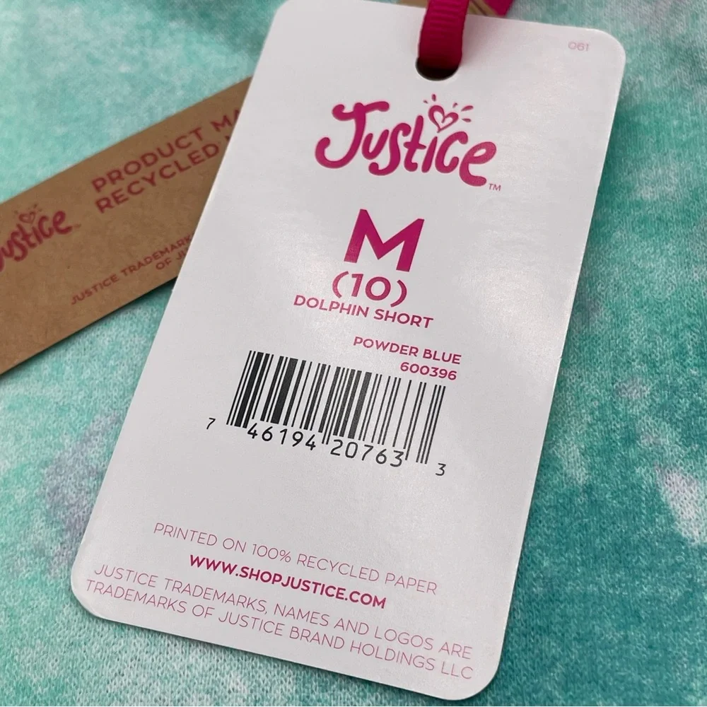 Justice Girls Shorts Size 10 Dolphin Blue Green Tye Die Peace Love Knit